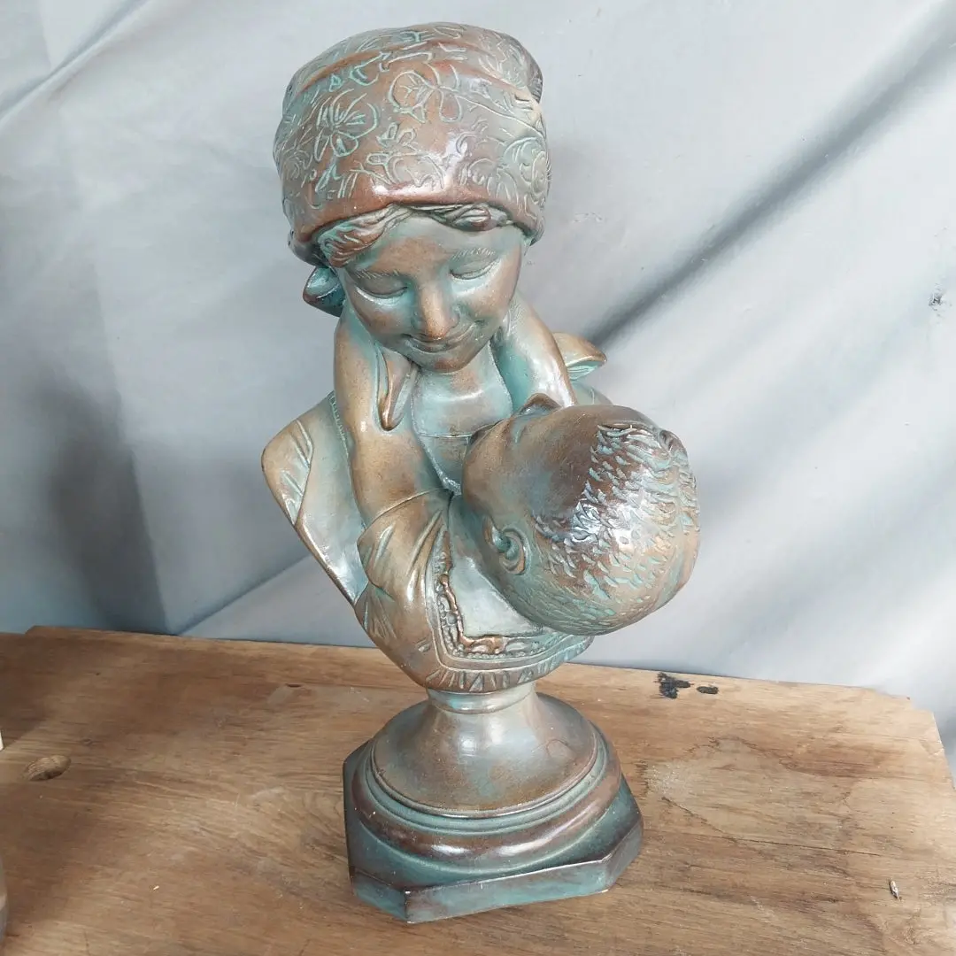 Bronze Color Mother And Child Plaster Bust (Fernano Vichi) 1
