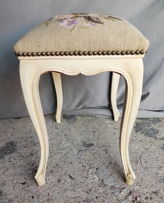 Small Louis Xv Eccru Painted Needle Point Stool 1