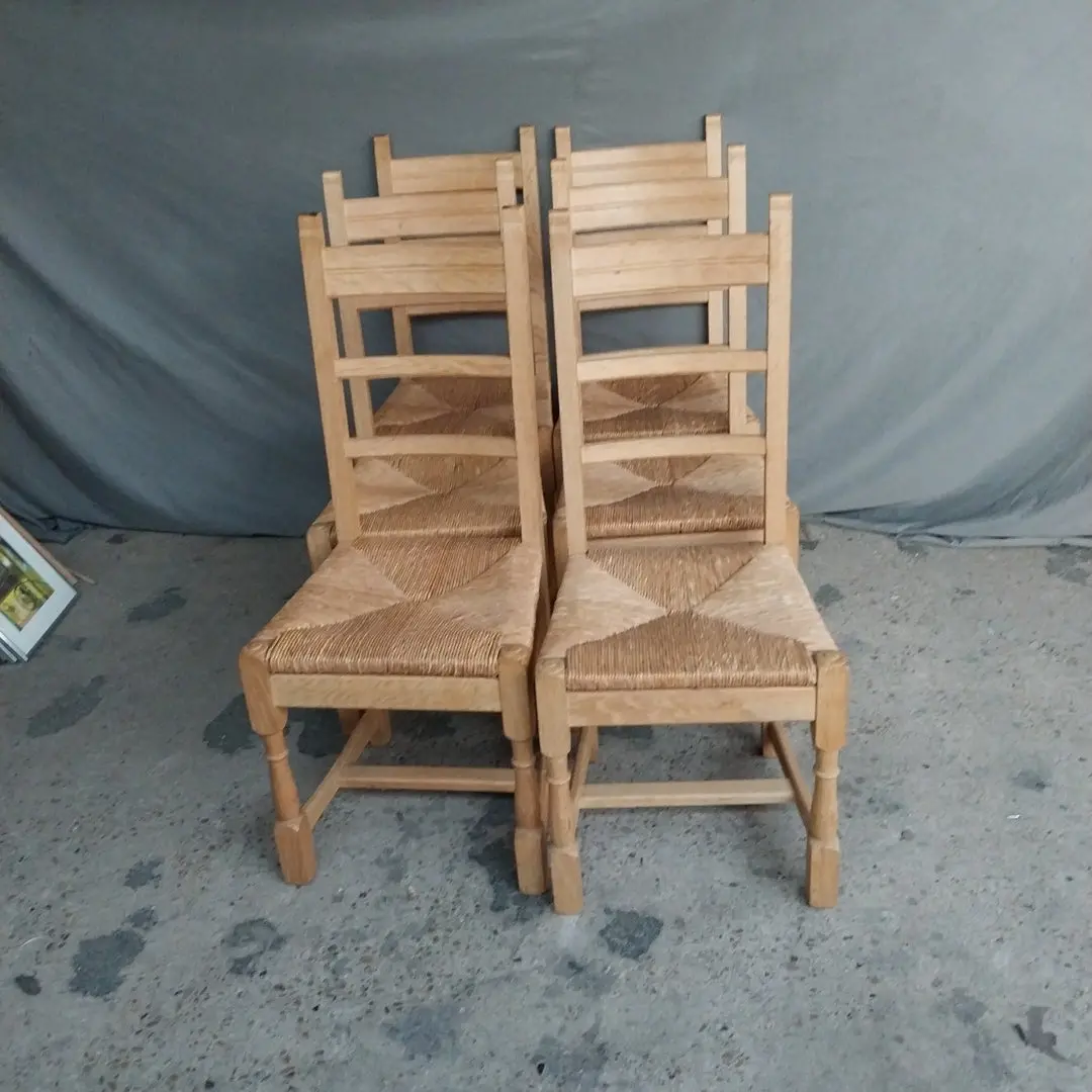 Set Of 6 Light Oak Rush Seat Chairs 1