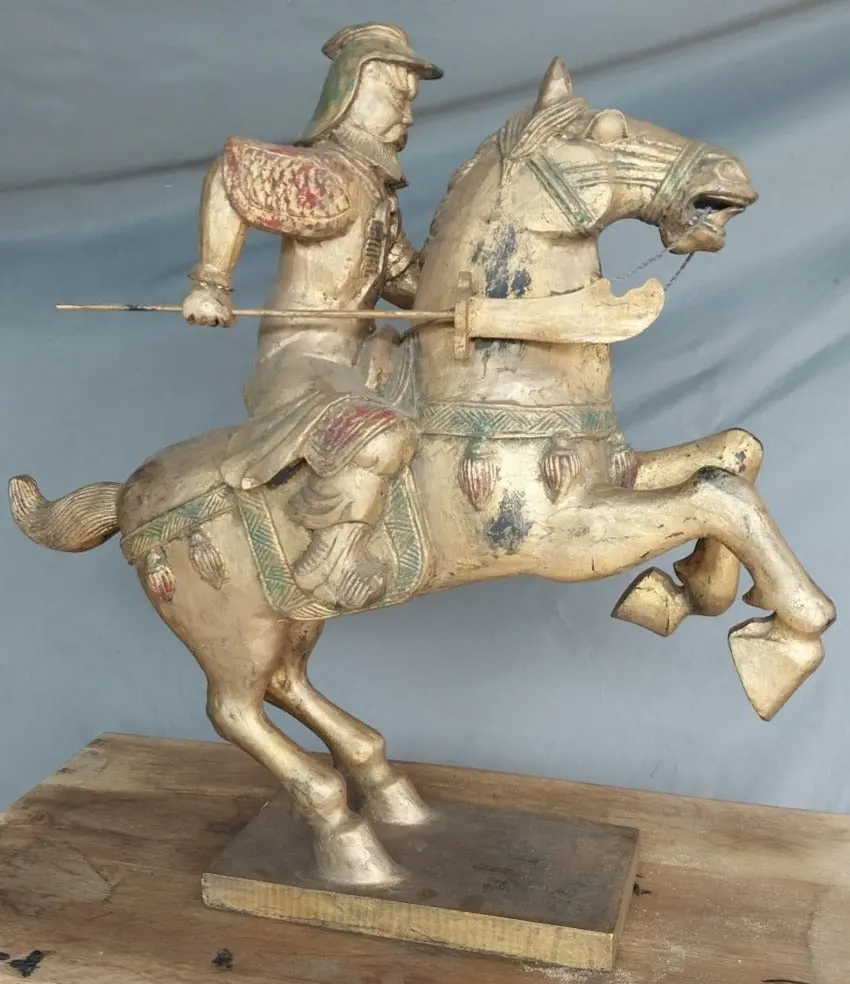 Large Gold Wooden Warrior On Horseback 1