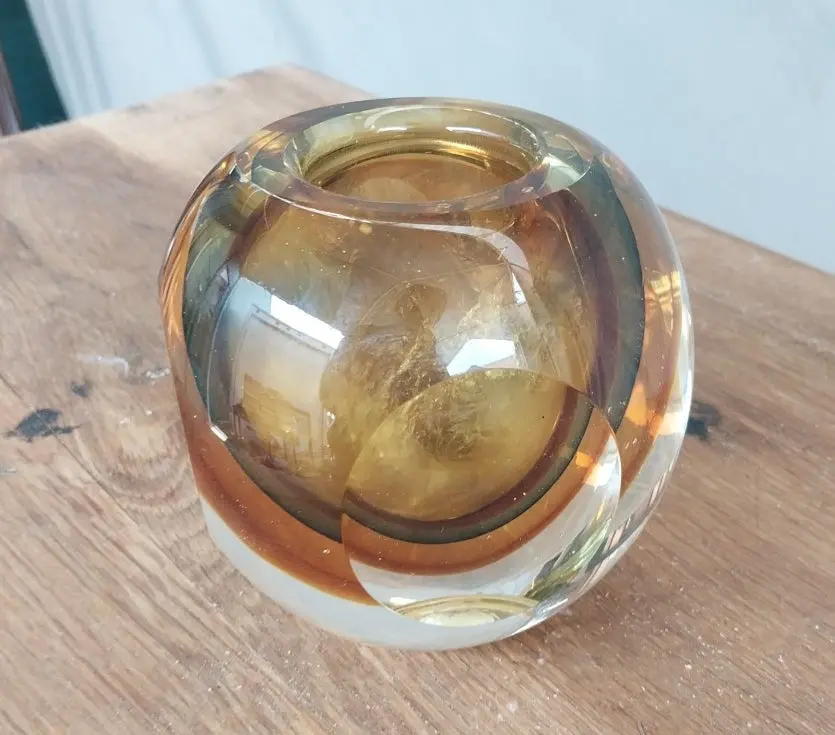 Amber Glass Round Candle Holder Modern 1
