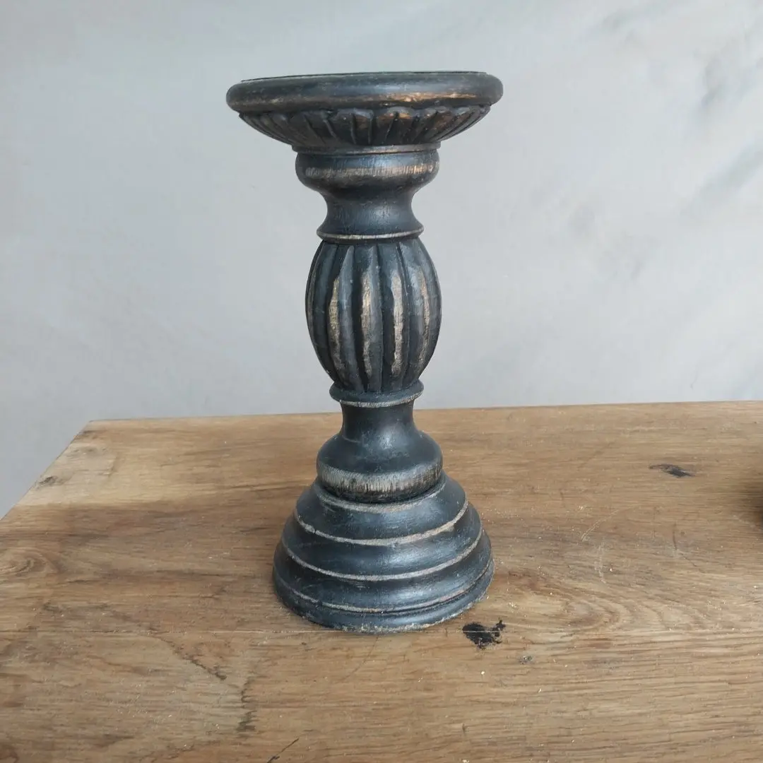 Short Wood Black Candle Stick 1
