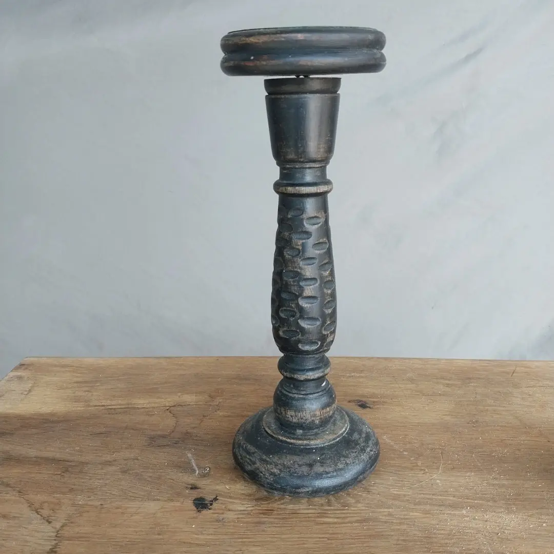 Tall Wood Black Table Top Candle Stick 1
