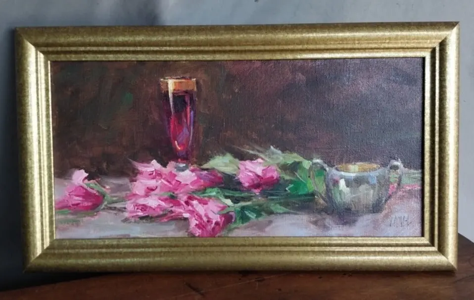 Small Still Life Oil Painting With Roses 1