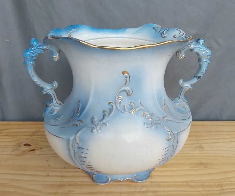 Blue And White With Gold Vessel-No Lid 1