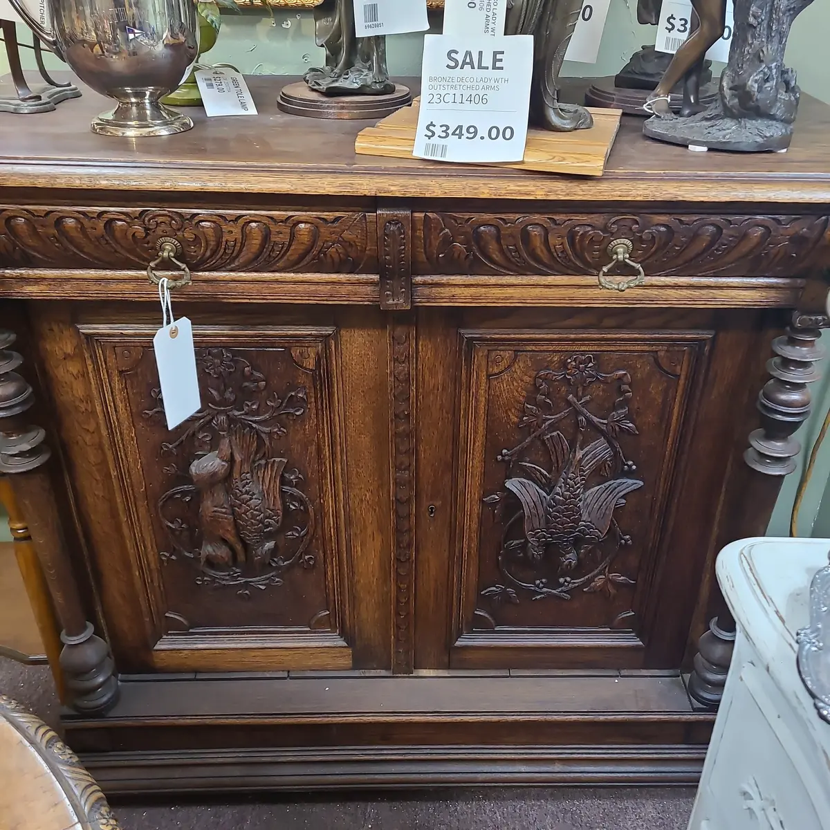 Neo Renaissance Hunt Motif Oak Cabinet 1