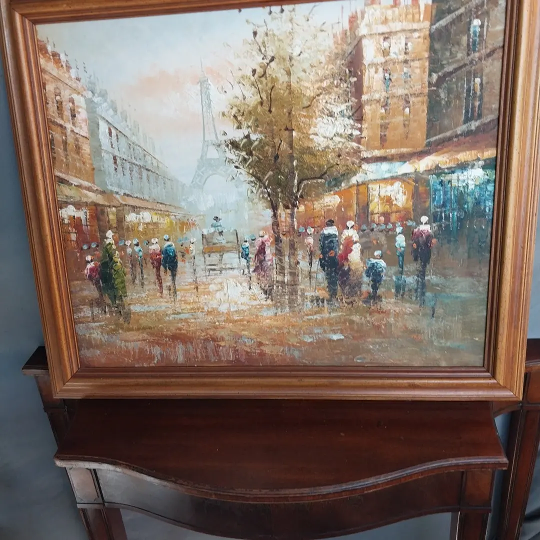 Mid Century Ol Painting Of Paris Street Scene 1