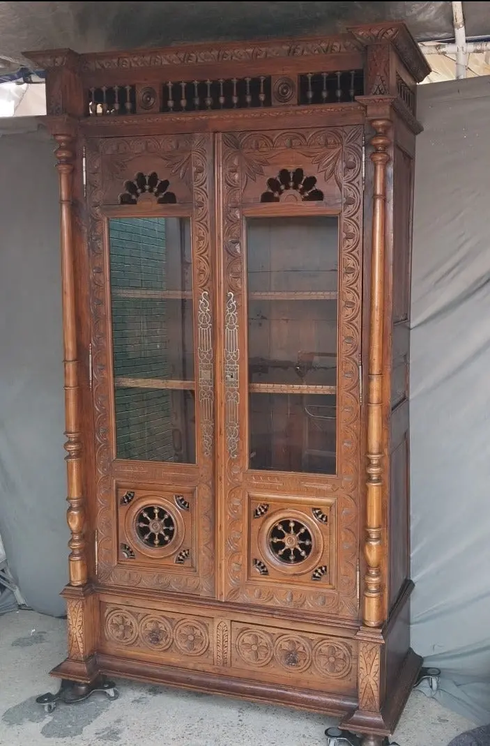 Carved Brittany Oak Bookcase 1