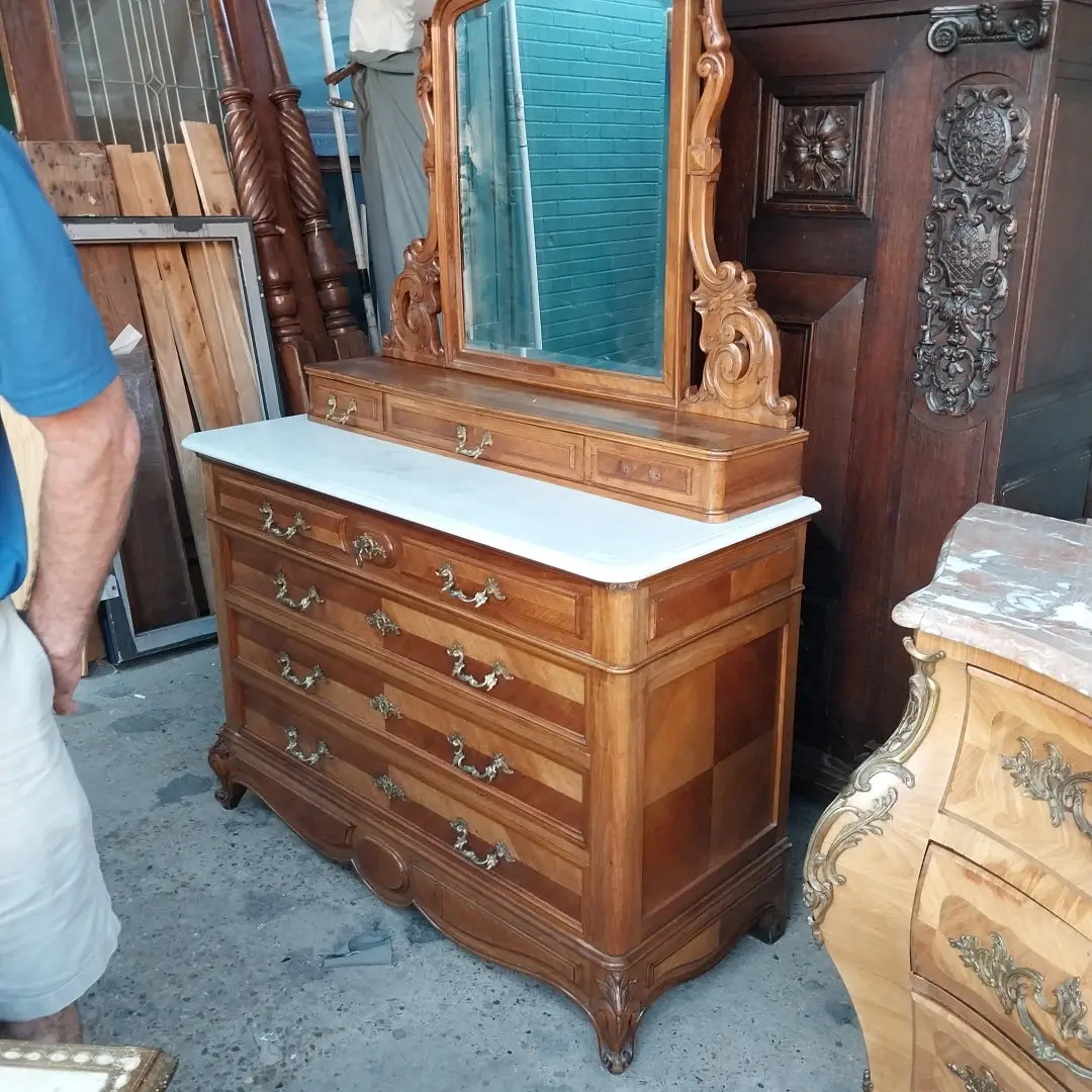 Louis Xv Walnut White Marble Top Dresser 1
