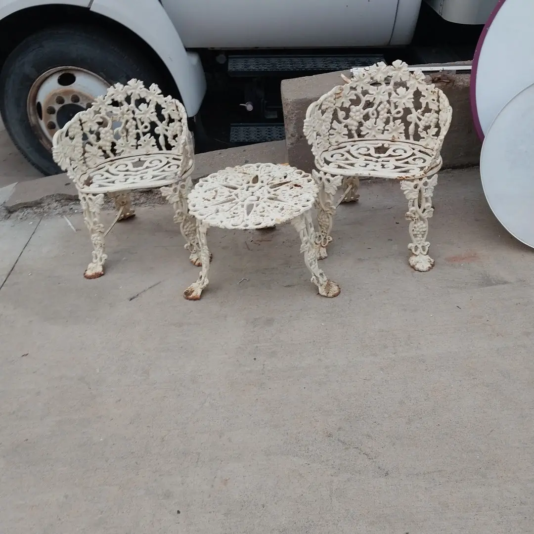 3 Piece Set Of Cast Iron Furniture-2 Chairs And A Table 1