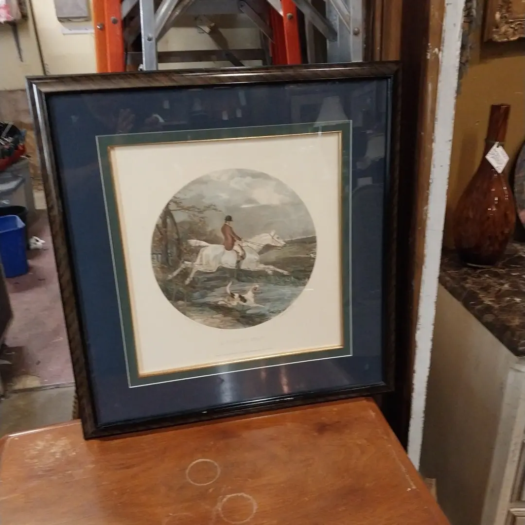Framed Color Engraving Of A Fox Hunter On Horse 1