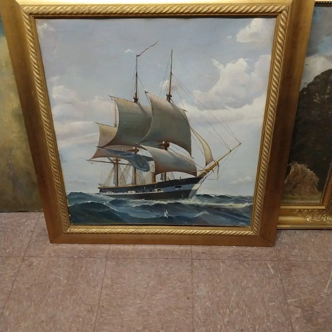 Paul's Ship Oil Painting As Found 1