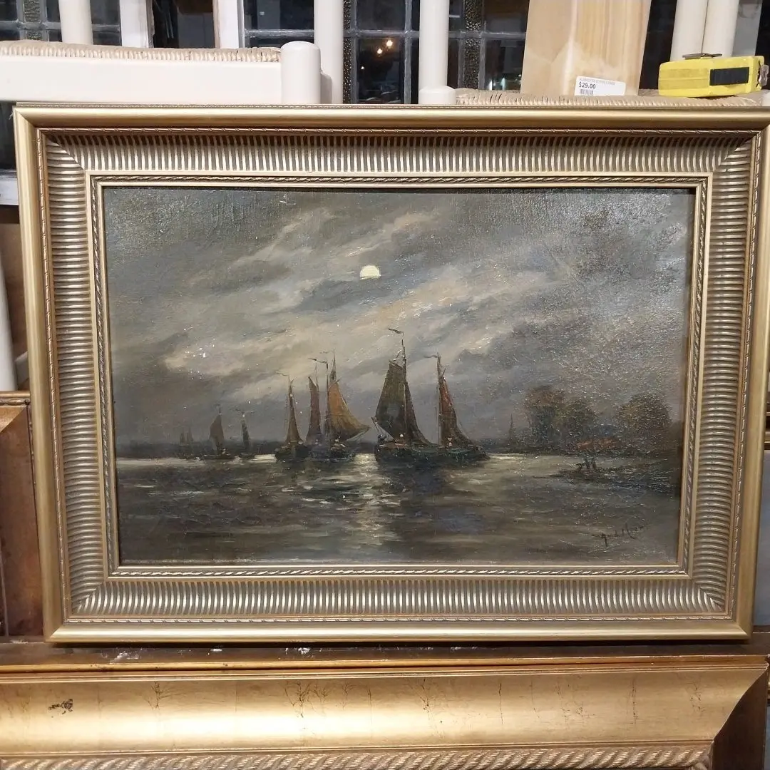 Moonlit Bay With Sailboats Oil Painting 1