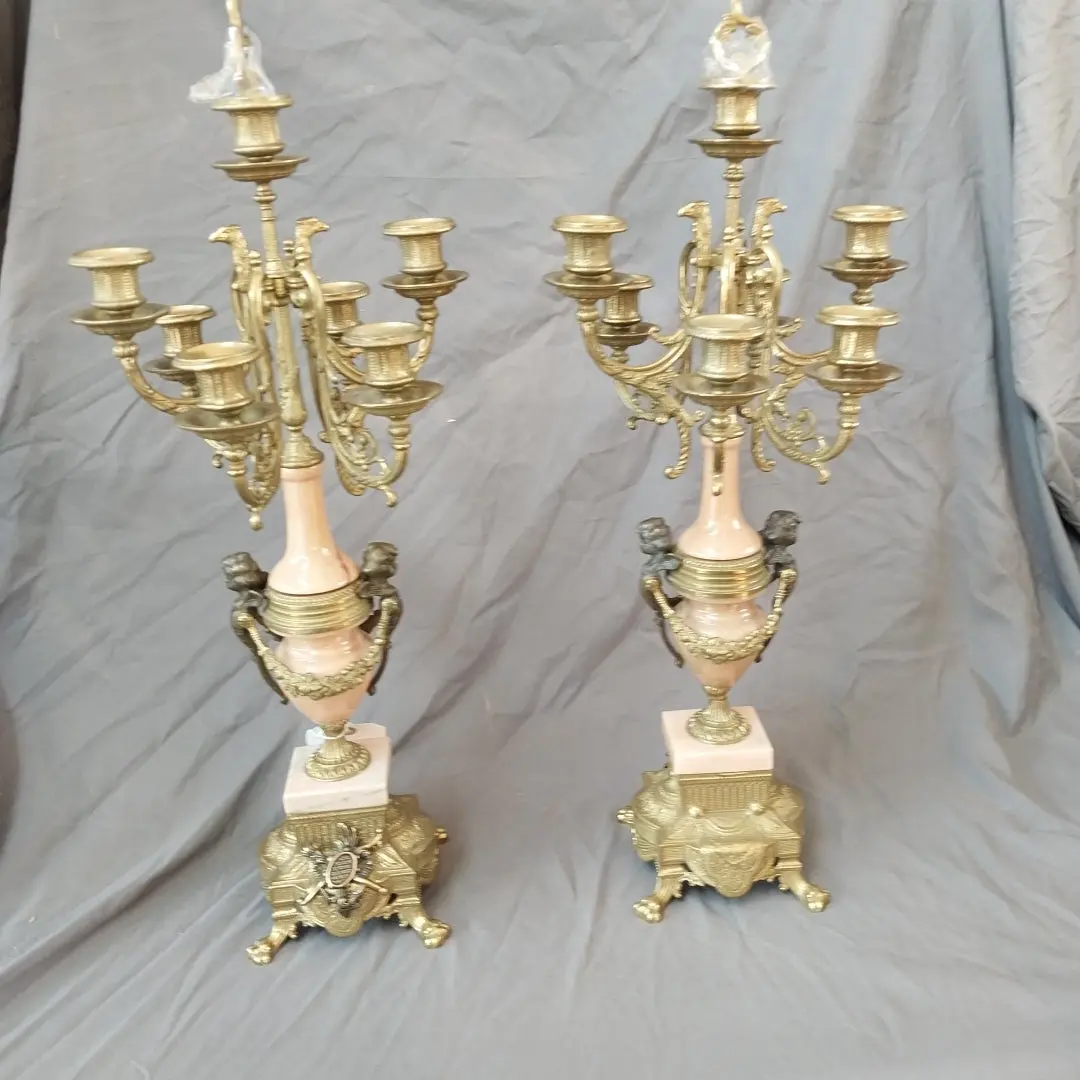 Pair Of Louis Xvi Style Bronze And Marble Candlabra 1