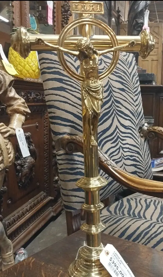 Large Bright Brass Crucifix 1