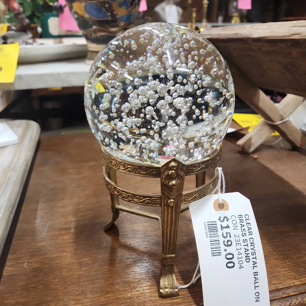 Clear Crystal Ball On Brass Stand 1
