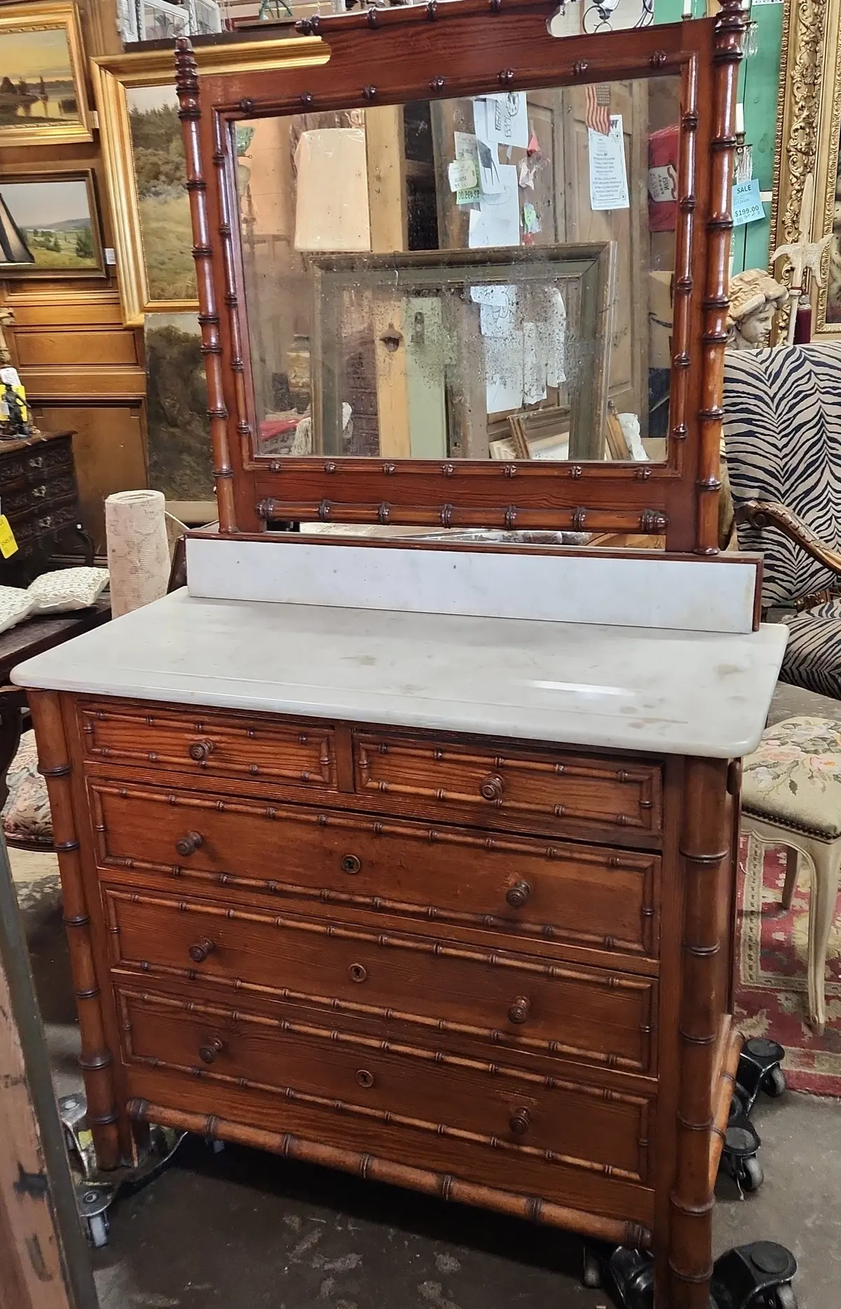 Faux Bamboo Marble Top Dresser 1