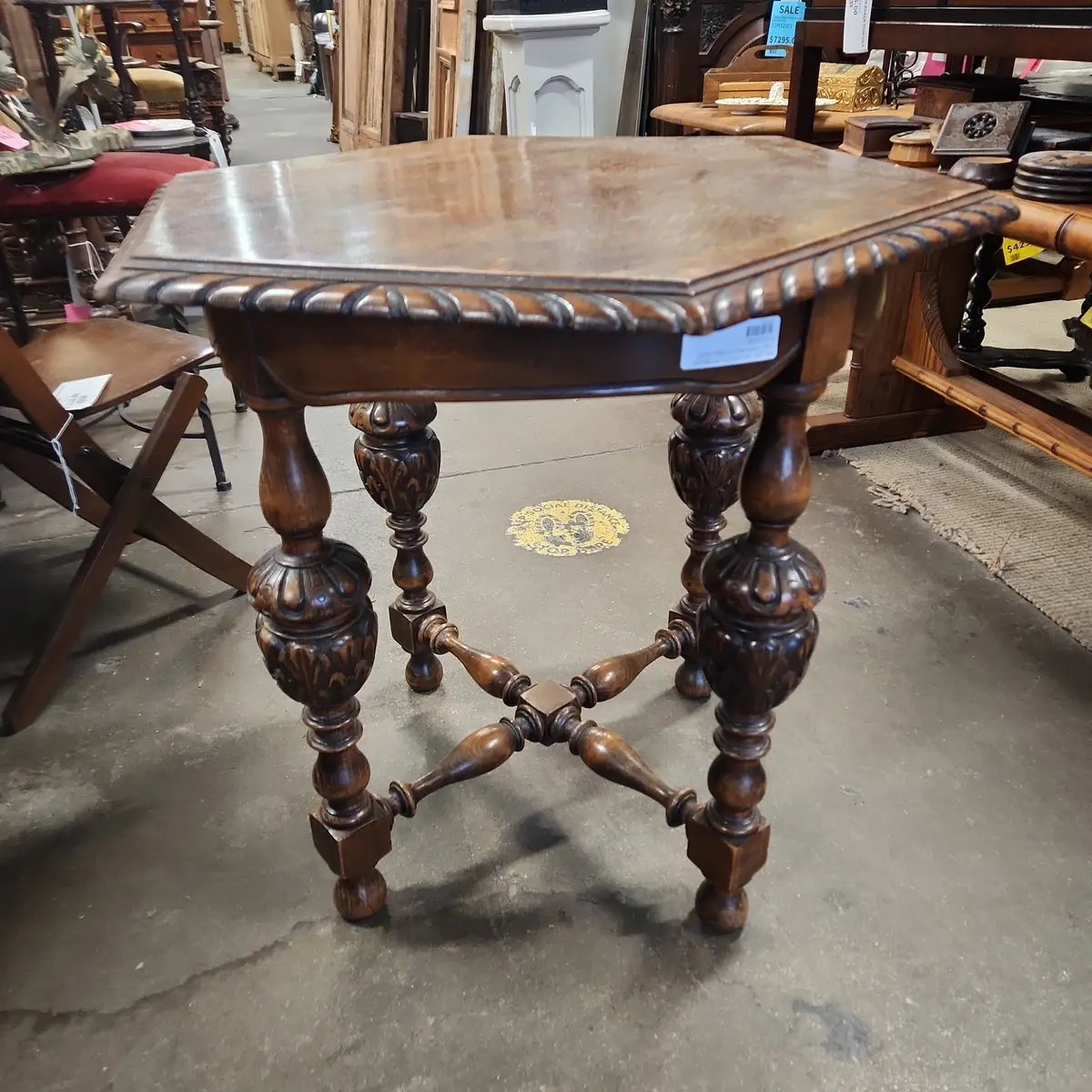 Walnut And Beech Hexagon Table Wth Melon Ball Legs 1