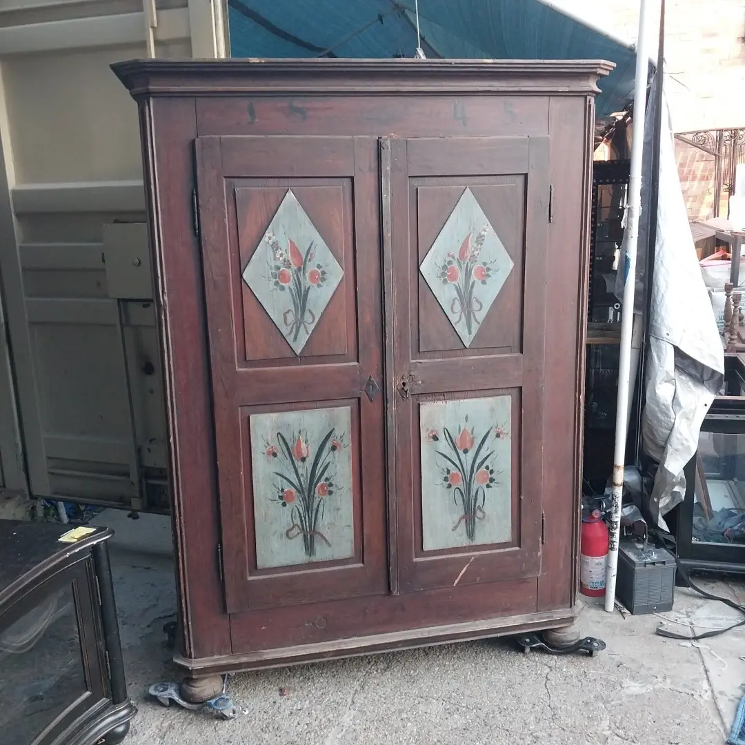 Large Swedish Brown 2 Door Cupboard With Floral 1