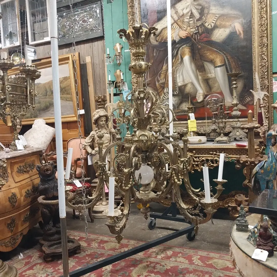 Huge Brass 6 Arm Rams Head Chandelier With Rock Crystal Orb 1