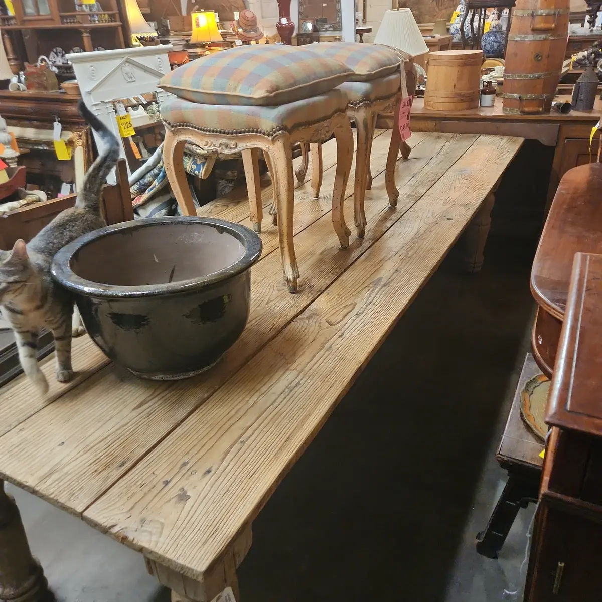 Huge Rustic Pine Turned Leg Farm Table 1