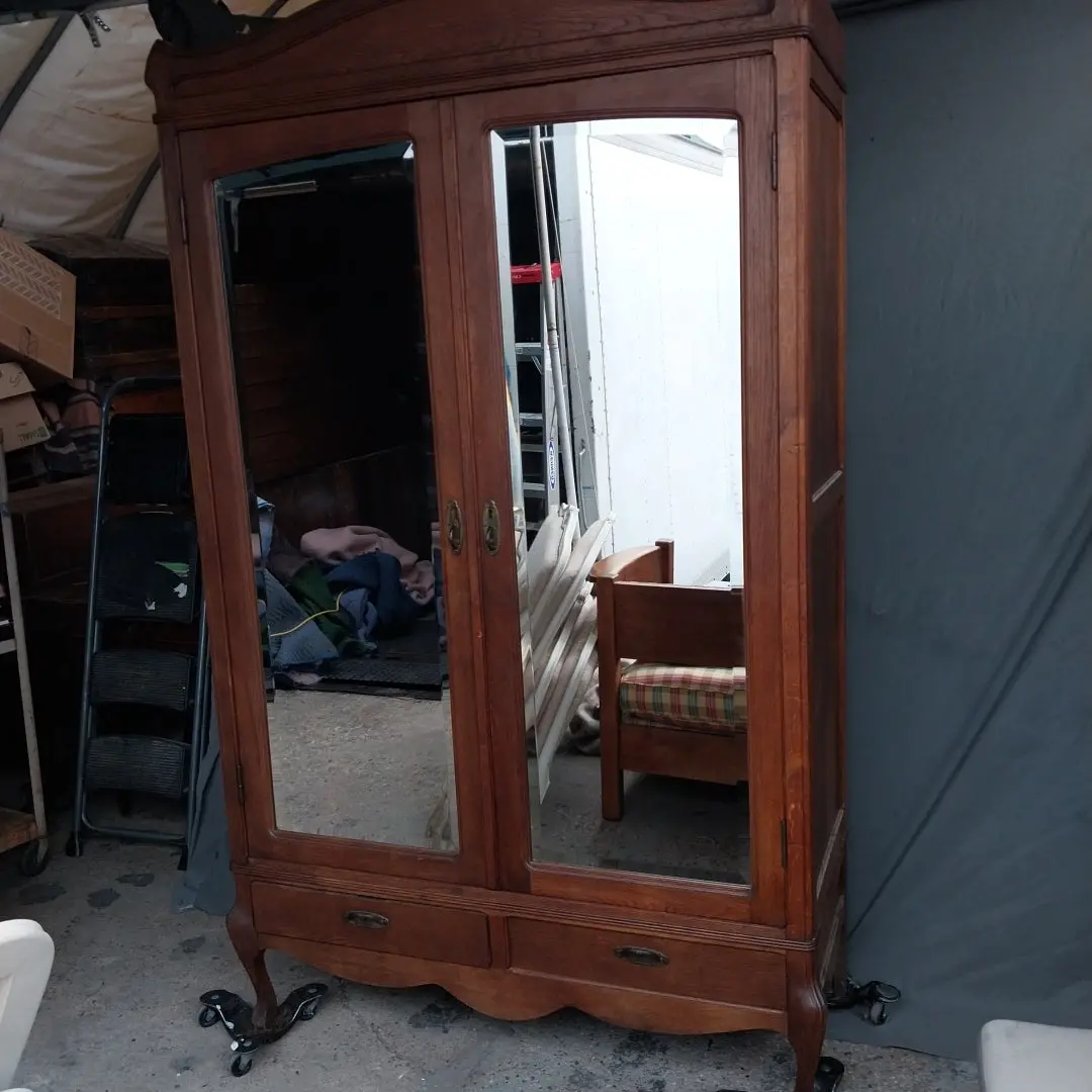 Beveled Glass Double Door Oak Armoire 1