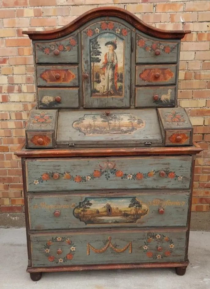 Cottage Painted Secretary-Desk On Chest 1