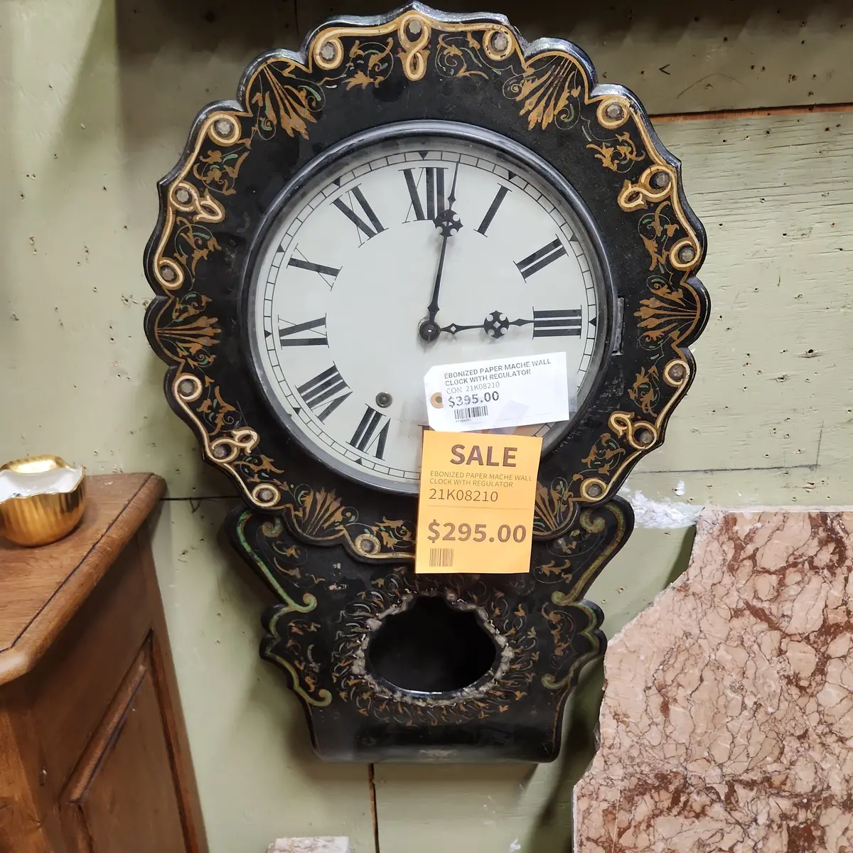 Ebonized Paper Mache Wall Clock With Regulator 1
