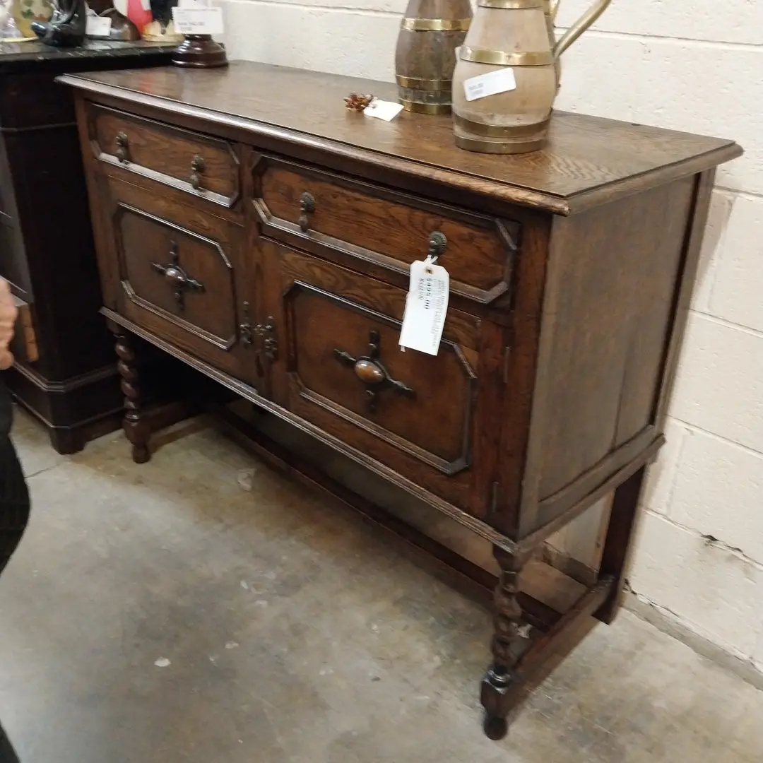 Small English Oak Jacobean Barley Twist Sideboard 1
