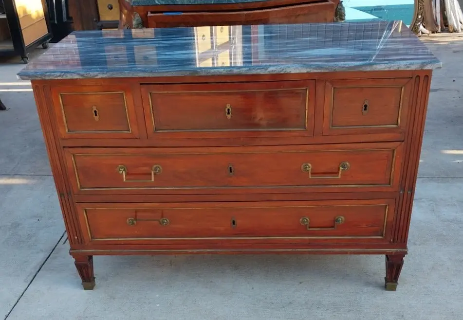 Mahogany Louis Xvi Marble Top Chest - 19Th Century 1