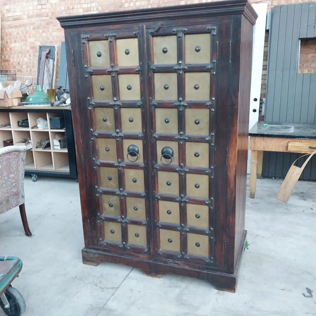 2 Door Indian Cabinet W/Brass Inserts 1