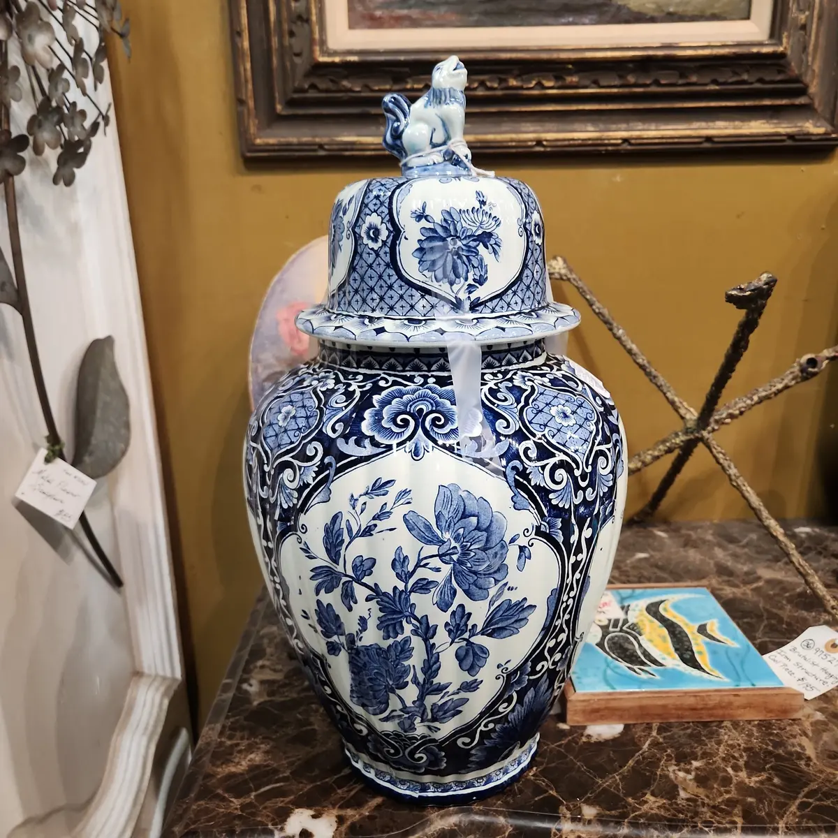Single Large Royal Sphinx Blue Delft Lidded Ginger Jar Chip Inside Lid 1