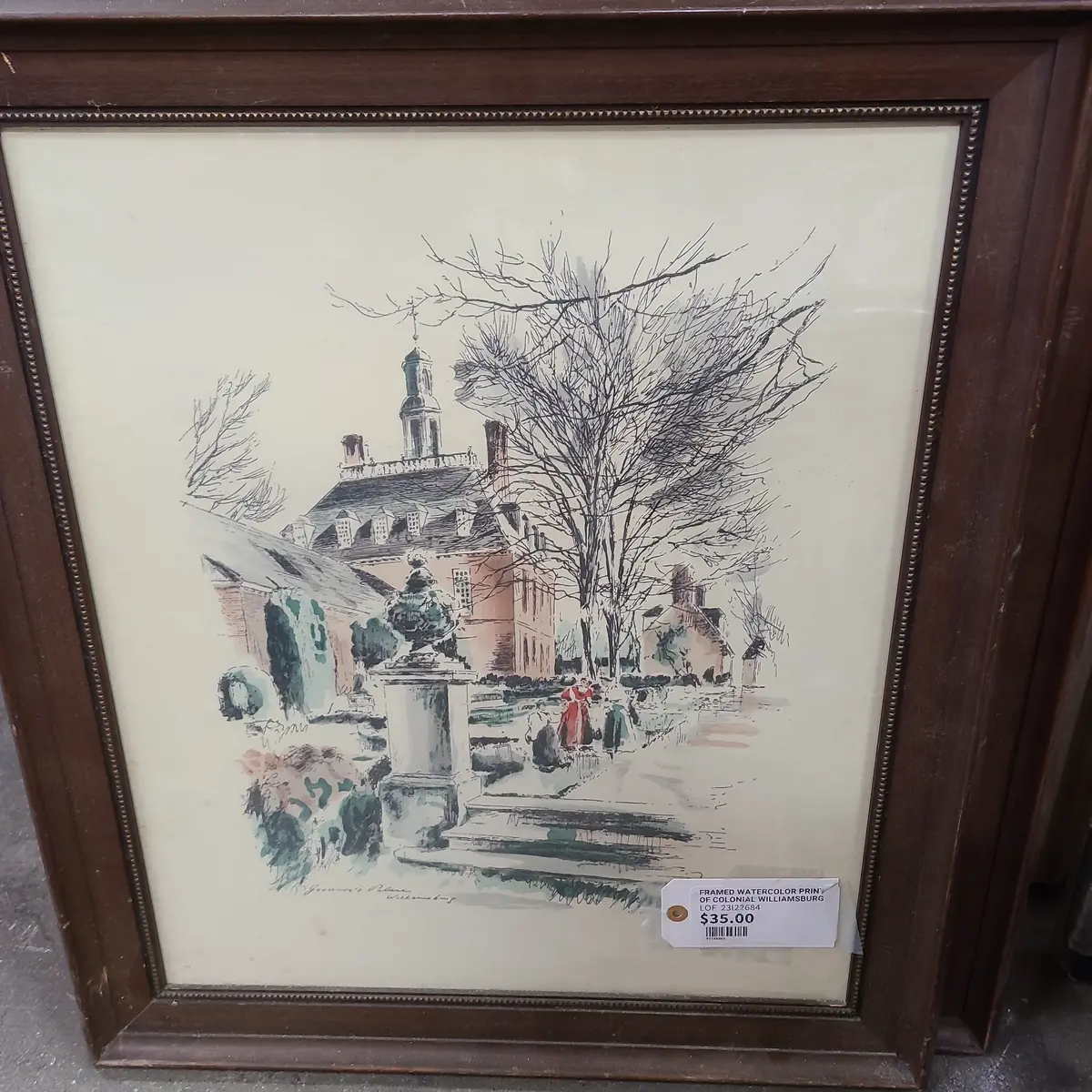Framed Watercolor Print Of Colonial Williamsburg 1