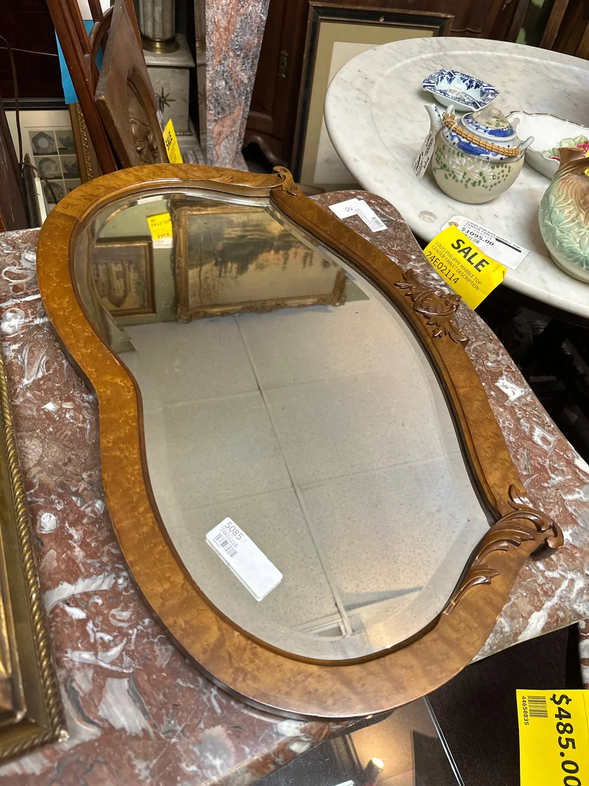 Small Shaped Bird's Eye Maple Beveled Mirror 1