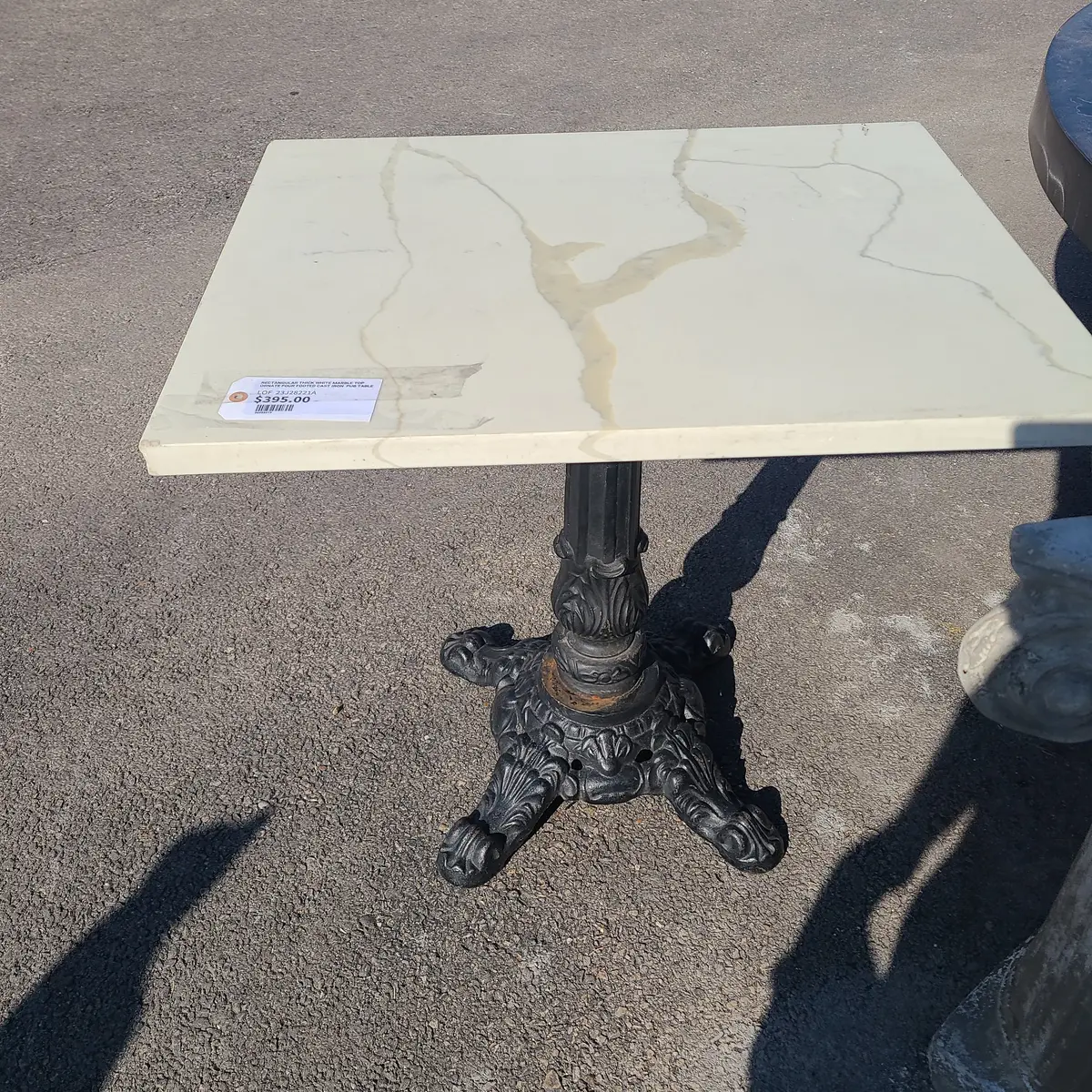 Rectangular Thick White Marble Top Ornate Four Footed Cast Iron  Pub Table 1