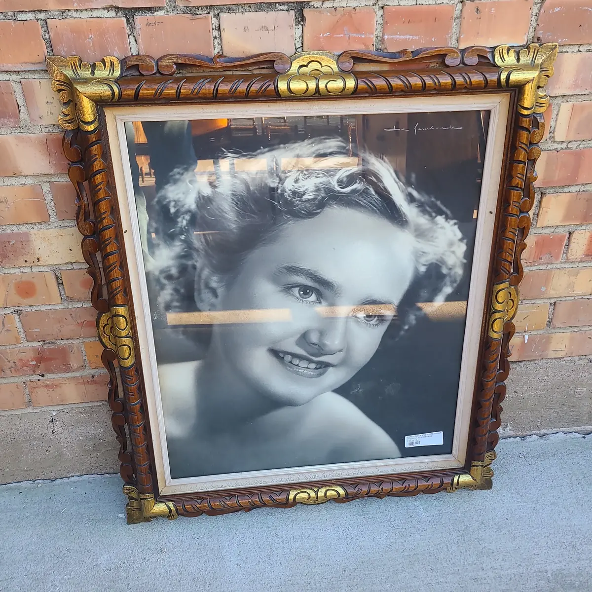 Large Black And White Young Girl Photo In Wood Frame 1