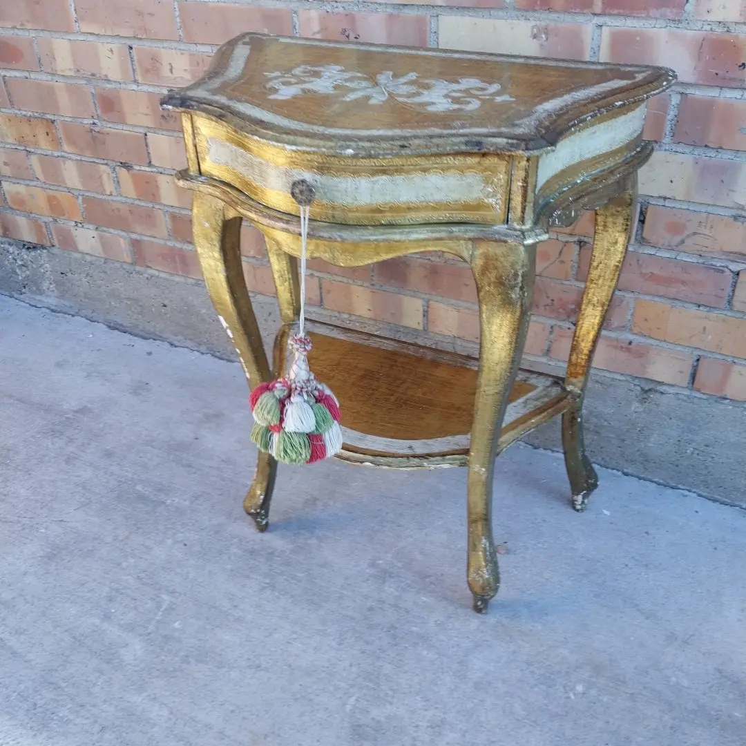 Small Gold Florentine Side Table With Drawer 1