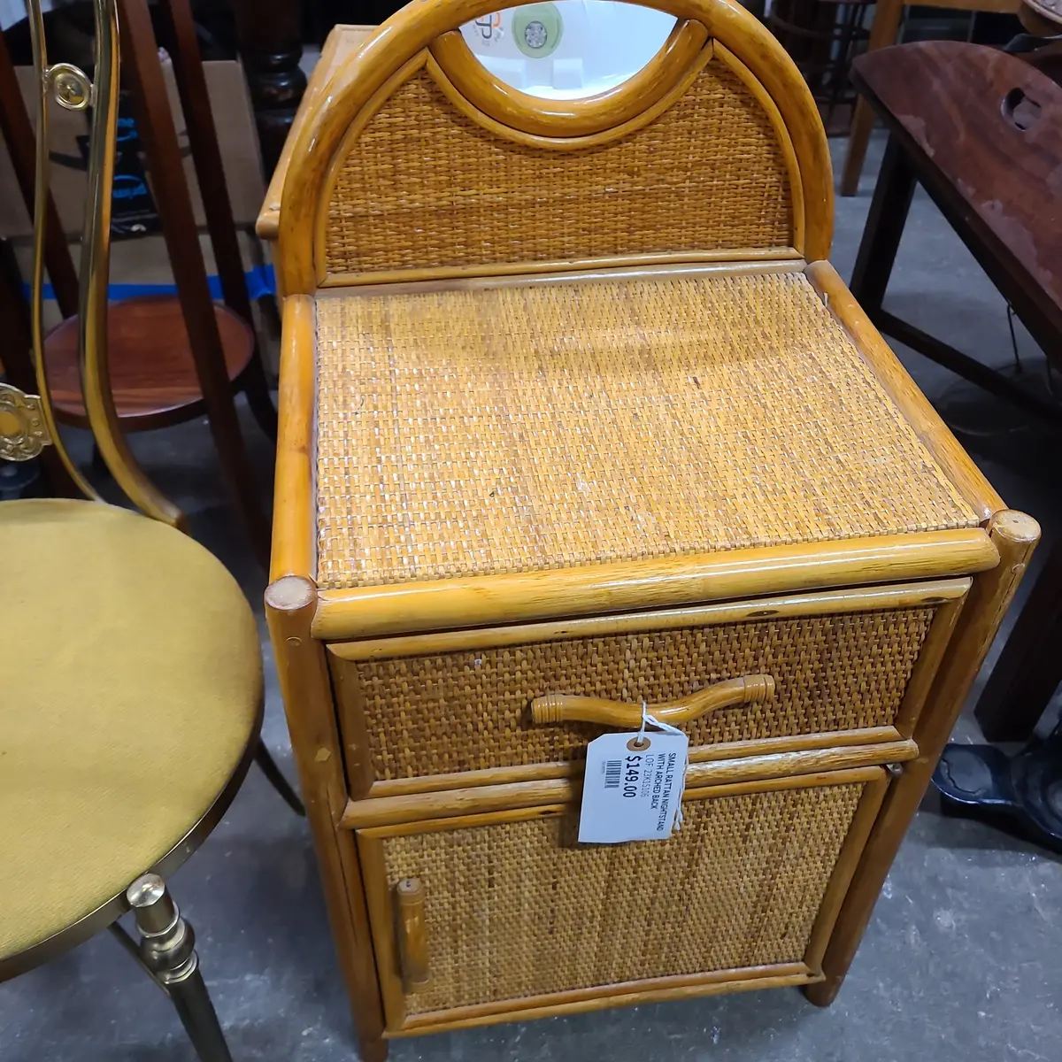 Small Rattan Nightstand With Arched Back 1
