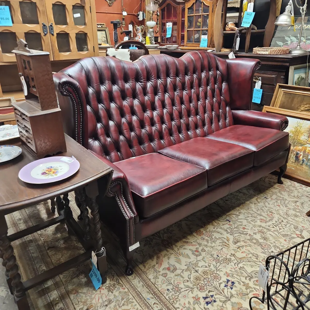 Oxblood Leather Chesterfield High Back Sofa 1