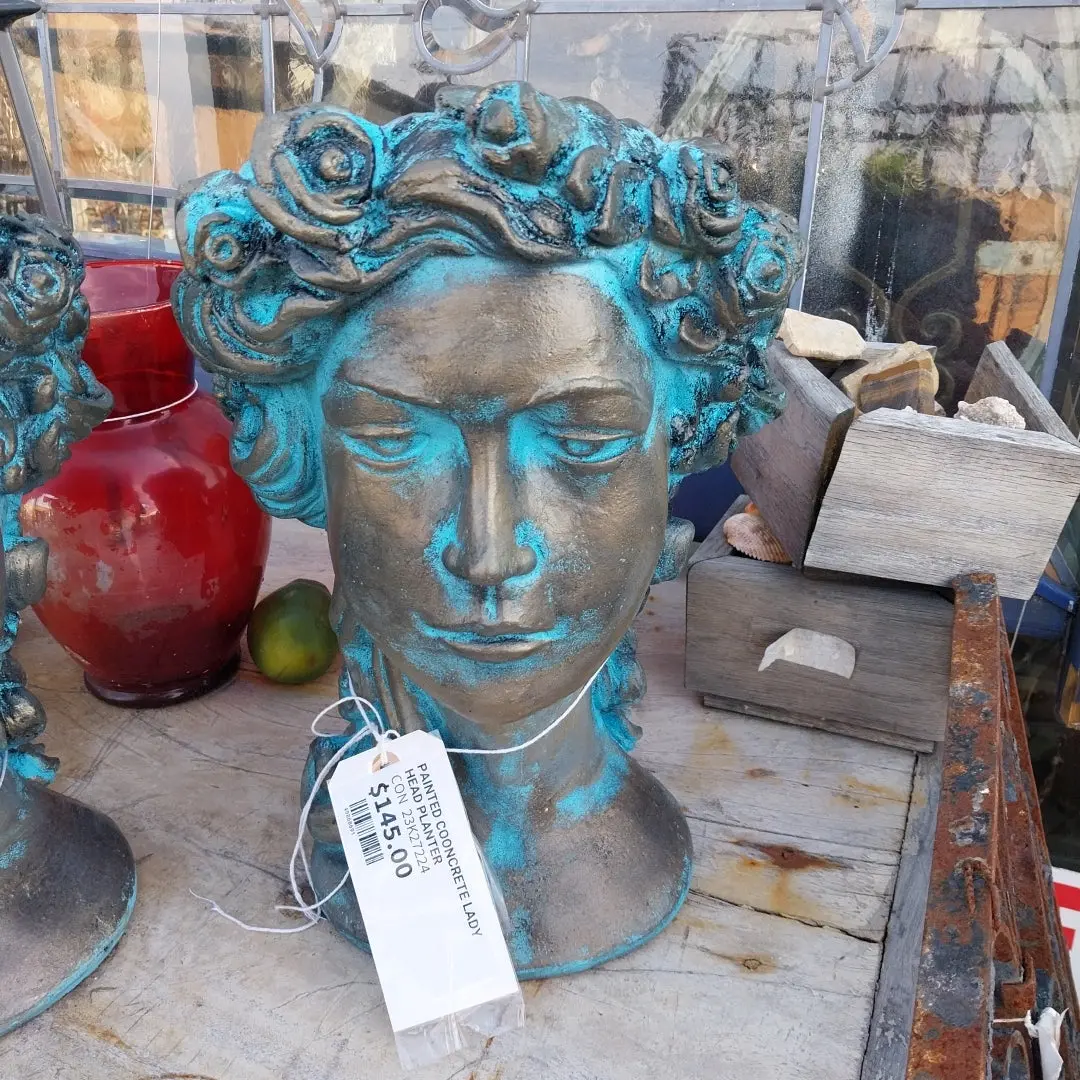 Painted Concrete Lady Head Planter 1