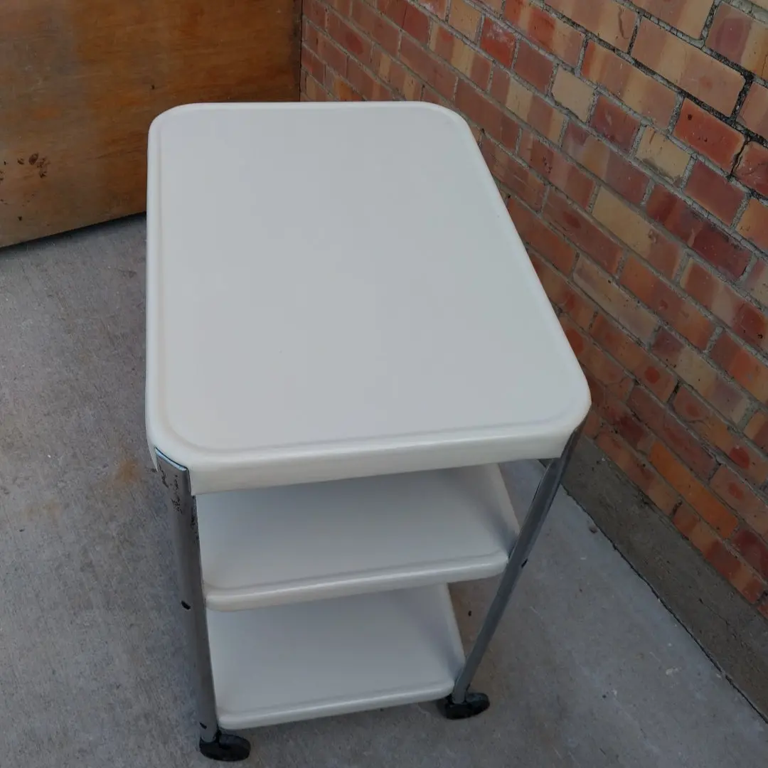 Vintage Off White Rolling Kitchen Cart 1