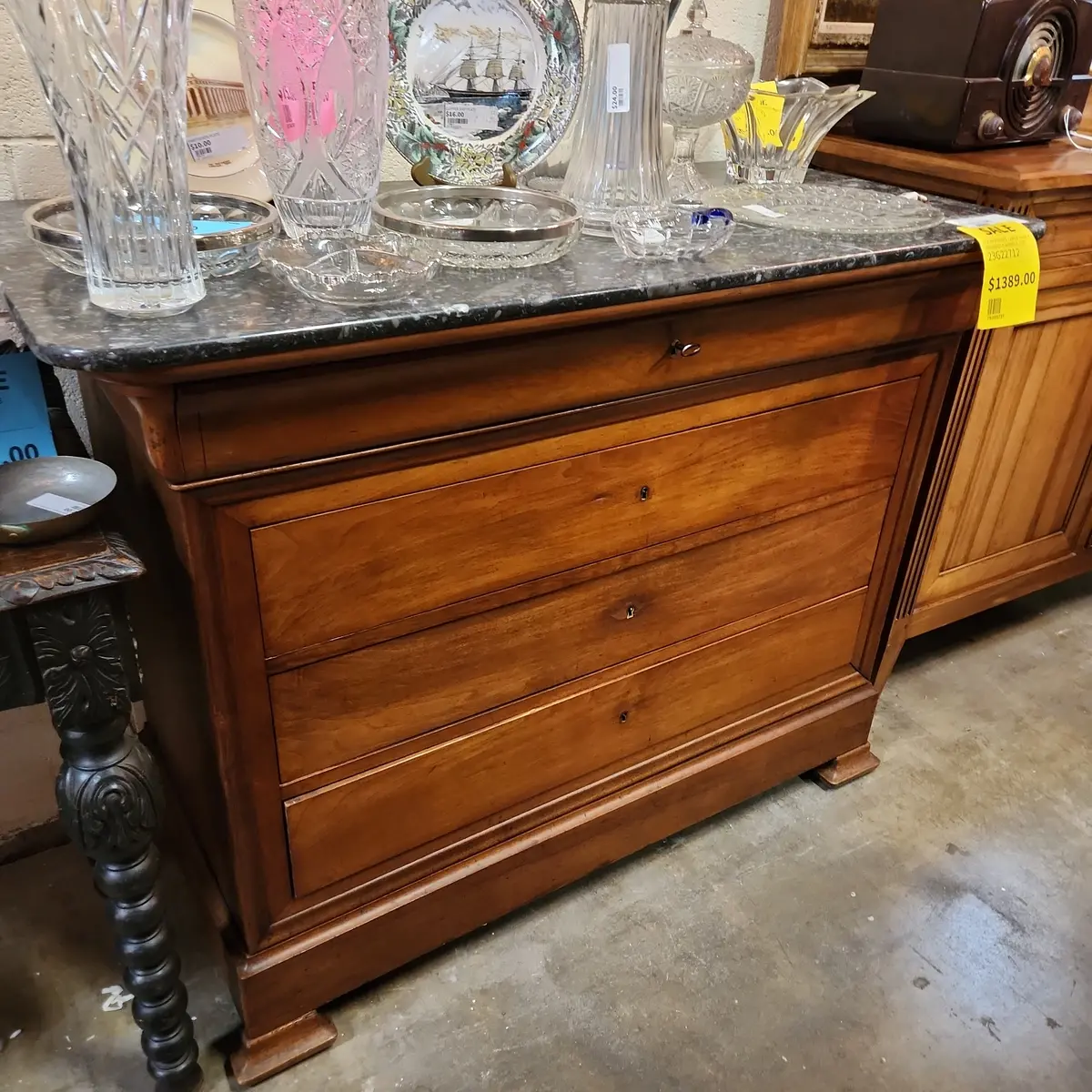 Louis Philipe Large Black And White Marble Top Chest 1