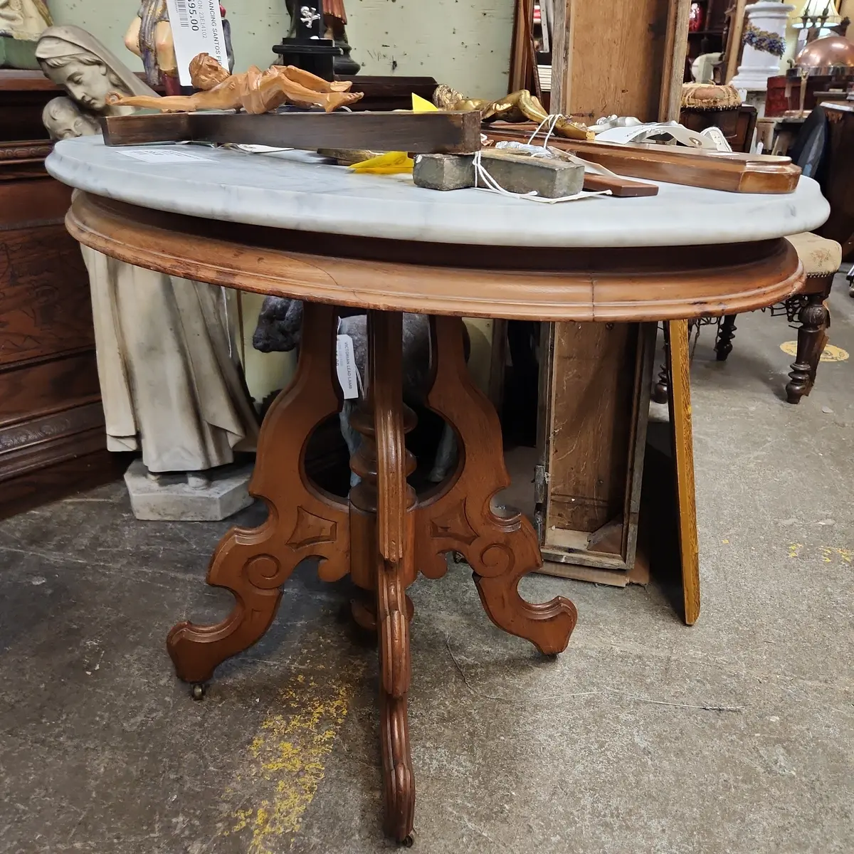 Walnut White Marble Top Large Lamp Table 1