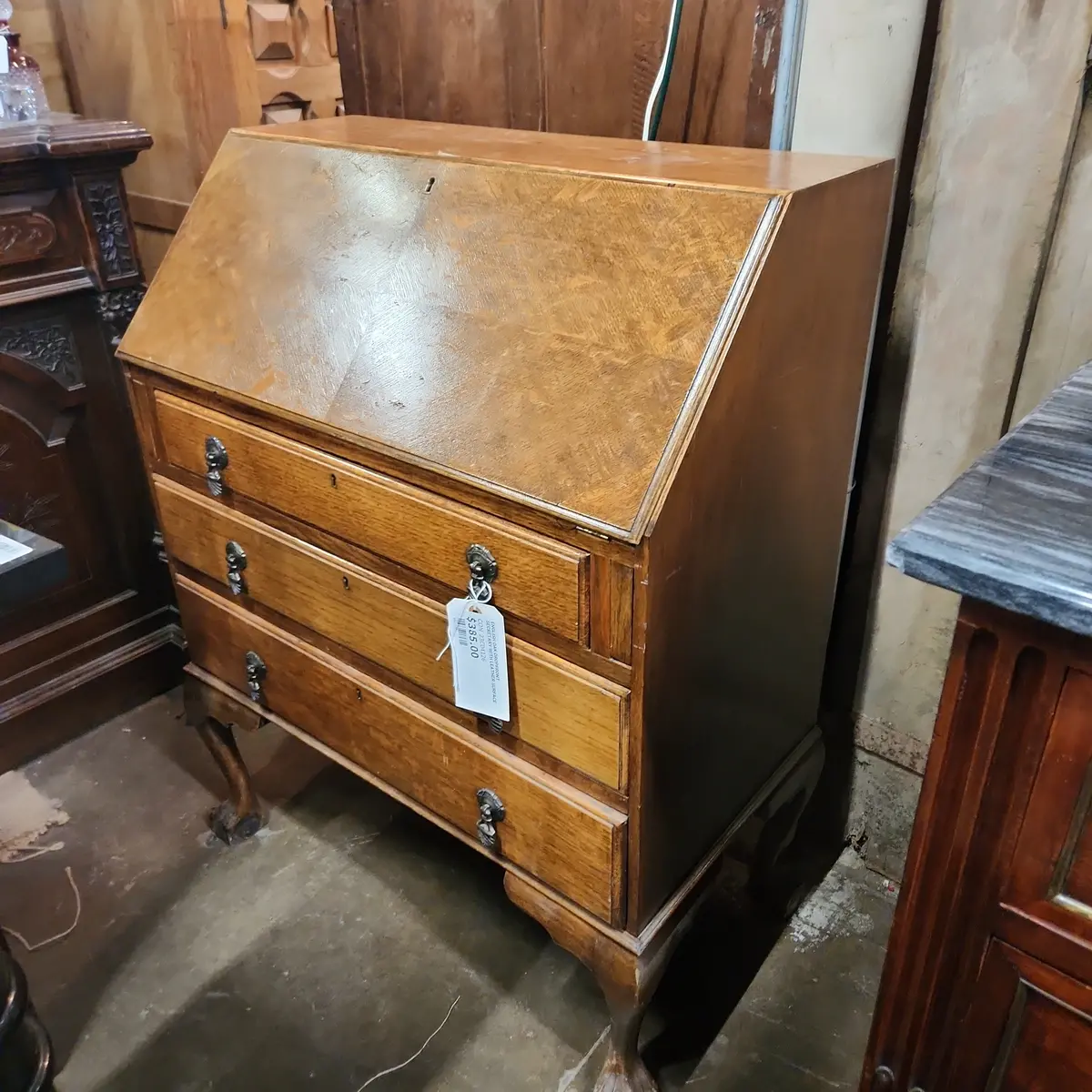 English Oak Dropfront Secretary With Leather Surface 1