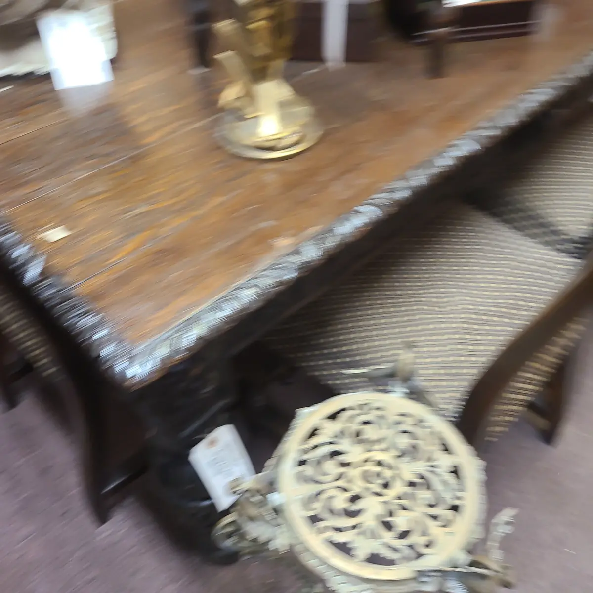 English Dark Oak Carved Library Table 1
