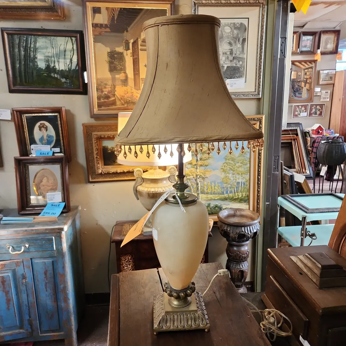 Brass And Oyny Urn Shape Lamp With Shade 1