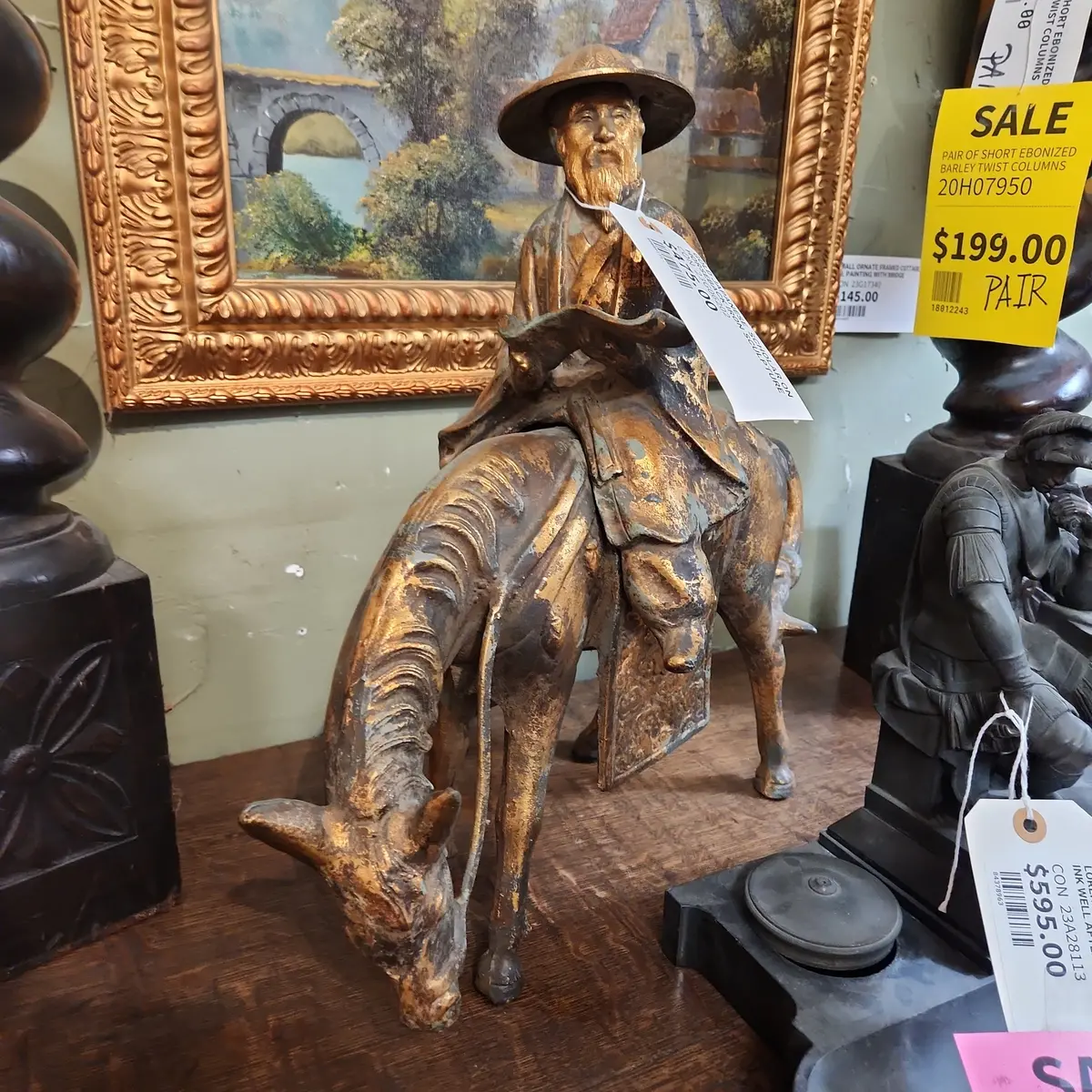 Gold Japanese  Scholar On Horseback Iron Sculpture 1