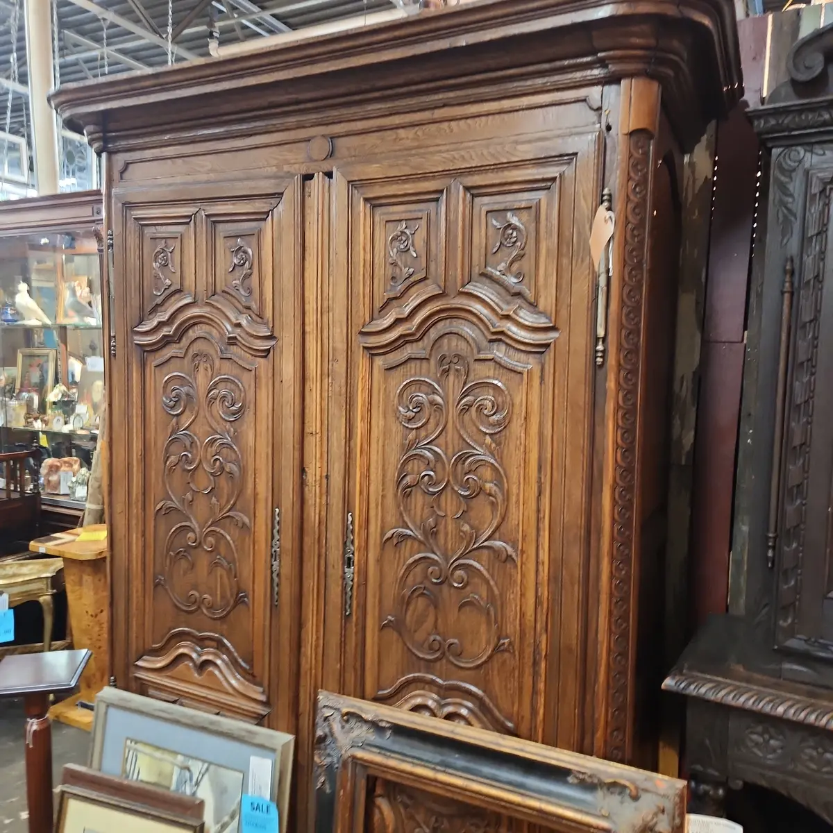 Carved Peg Constructed Oak Armoire 1