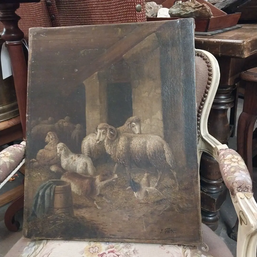 Unframed Oil Painting Of Sheep 1