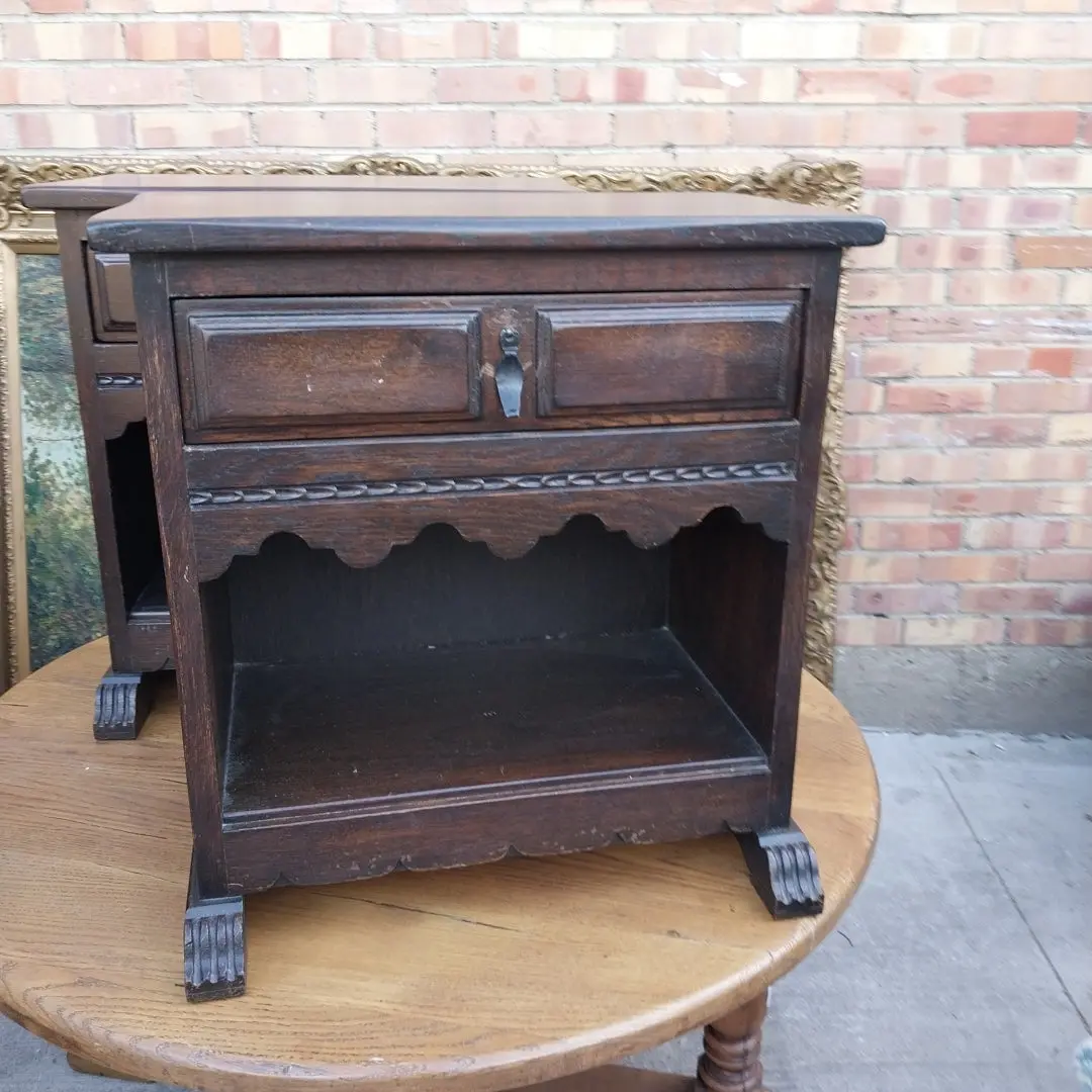 Pair Of Dark Oak Flemish Small Nightstands 1
